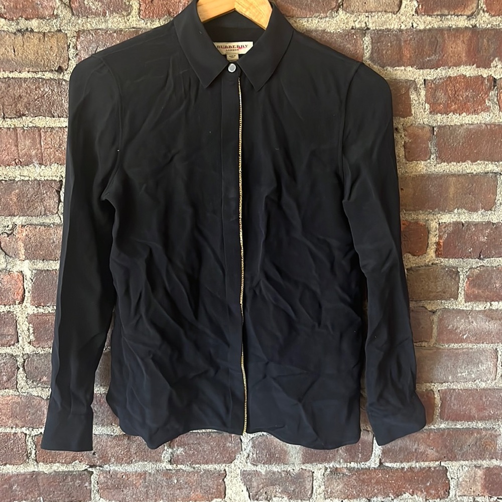 Burberry black silk blues with gold chain detail